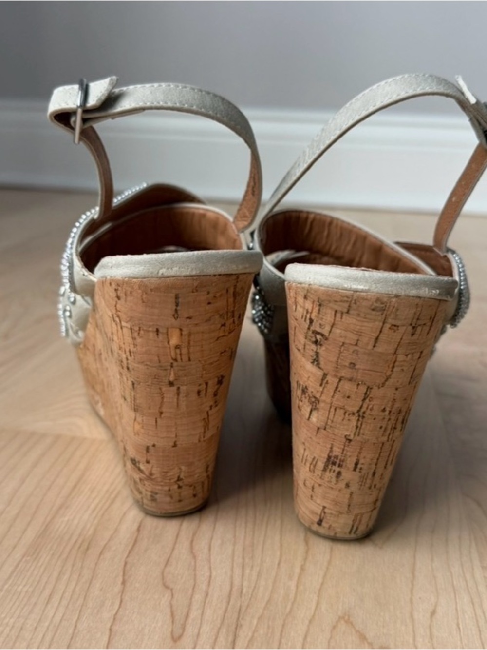VENUS Silver Rhinestone & Stud Cork Platform Wedge Sandals - Picture 4 of 8
